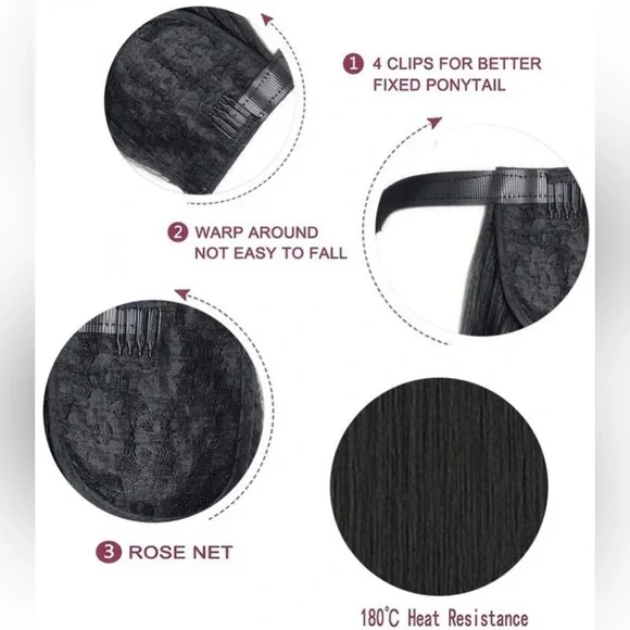 22 Inches Black Long Synthetic Wrapped Ponytail Extension - Picture 4 of 6